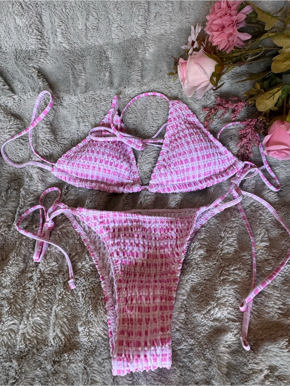 No Boundaries Pink Smocked Tie-Side Bikini Set